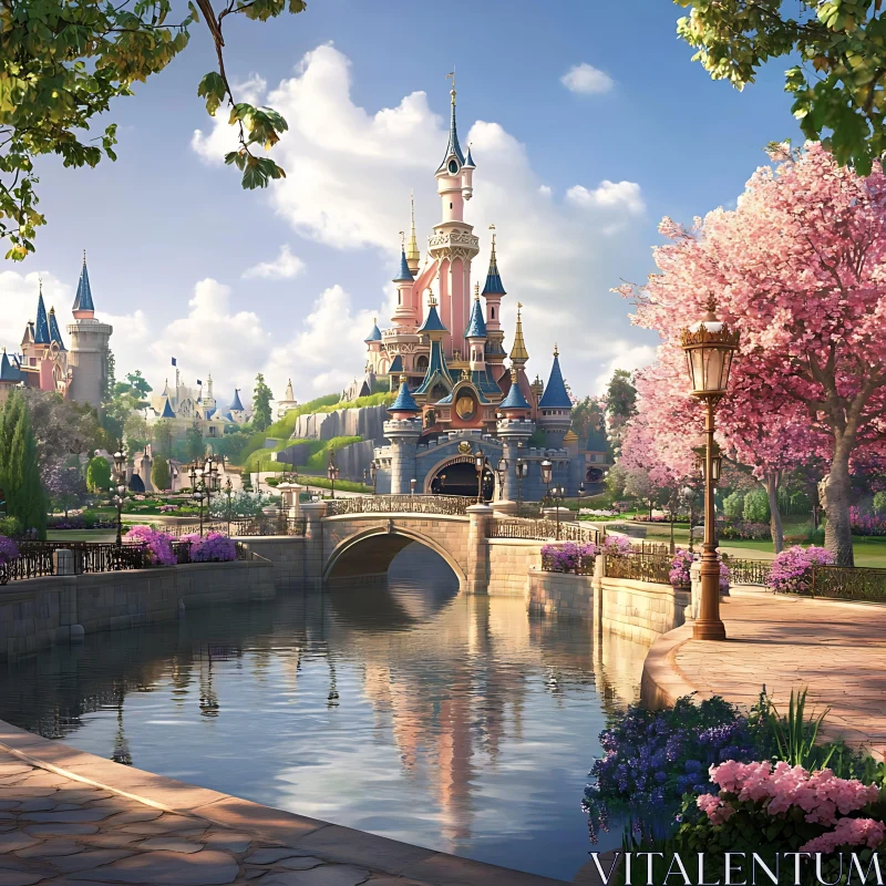 Fairytale Castle with Pink Flowers