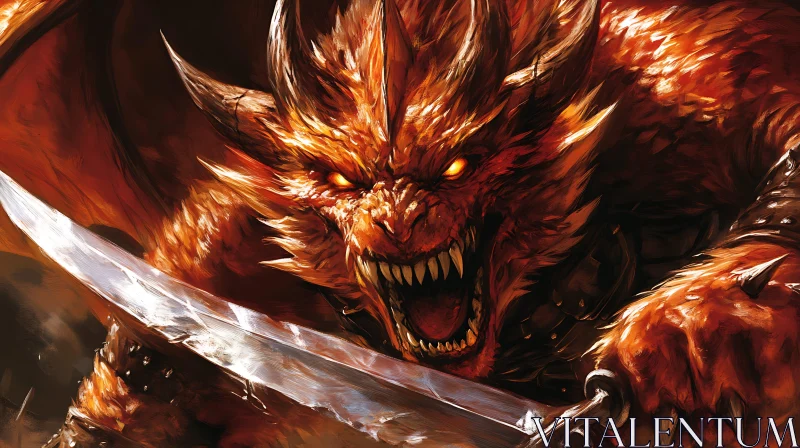 Red Dragon Warrior with Sword AI Image