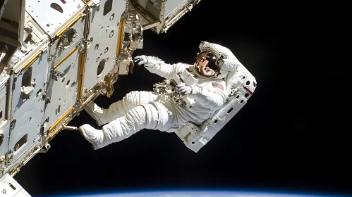 Astronaut in Space Near Station
