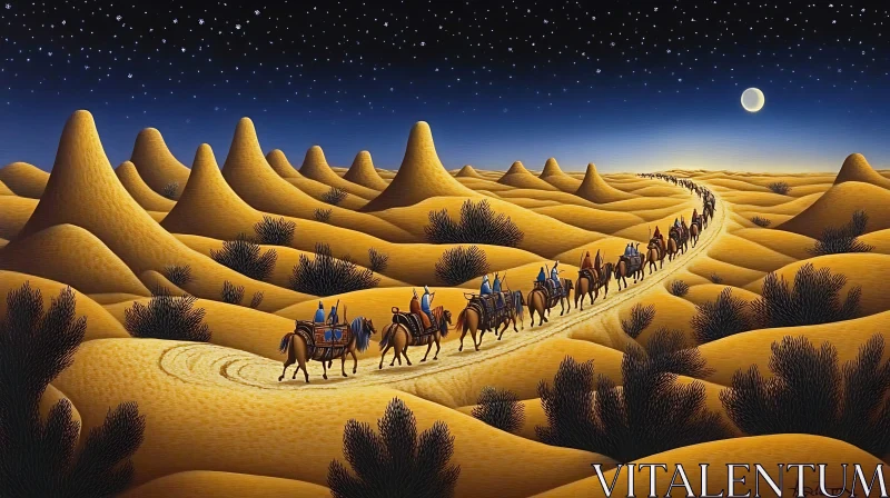 Camels in Desert at Night