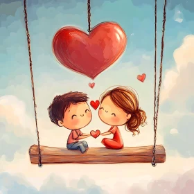 Sweet Cartoon Romance with Hearts