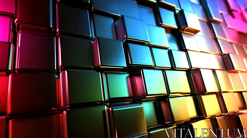 Abstract Metallic Cubes with Neon Reflections