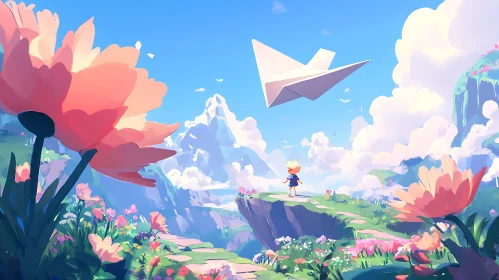 Dreamy Landscape with Child and Airplane