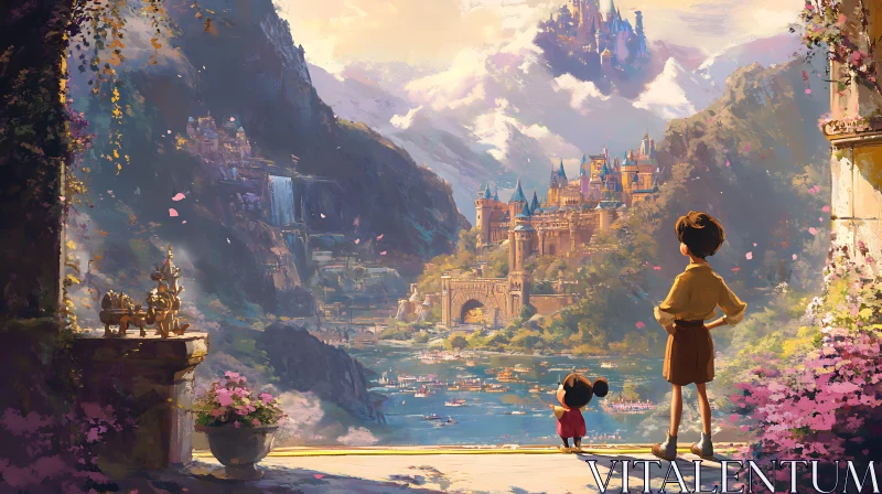Whimsical City View with Children