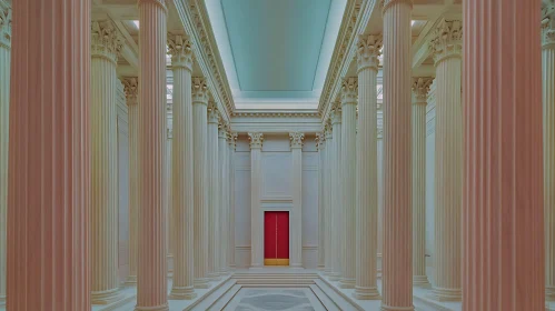 Symmetrical Columns Leading to Red Door