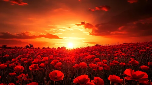 Sunset Over Red Poppy Meadow