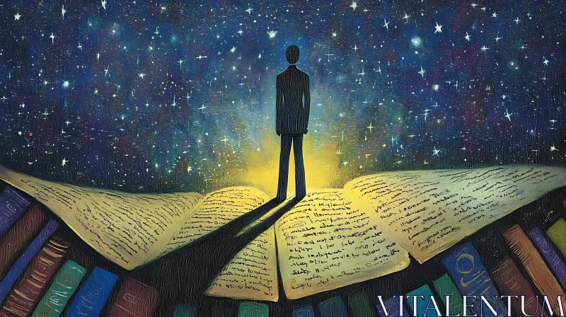 Silhouette on Book Under Starry Sky AI Image