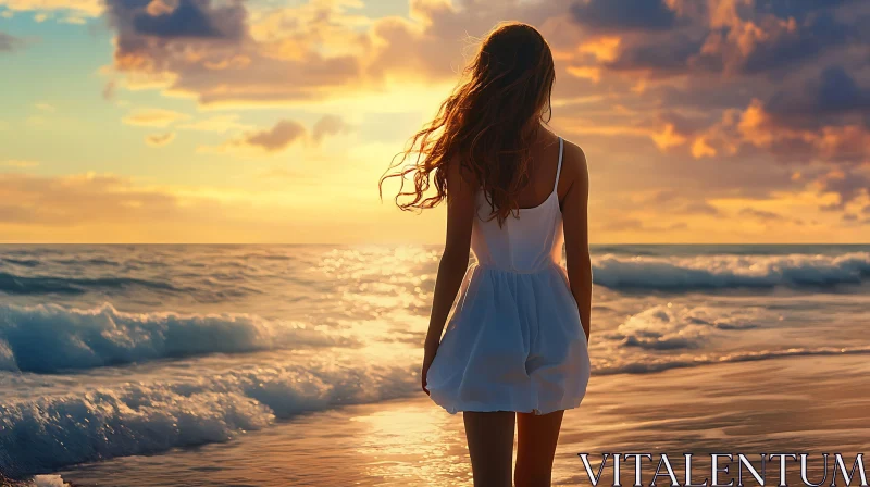 AI ART Woman in White Dress at Sunset