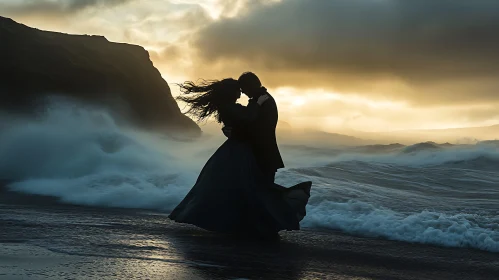 Silhouette Couple Ocean Love