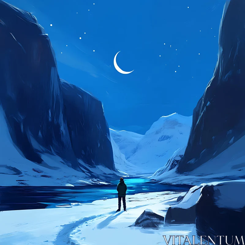 Snowy Peaks Under Moonlight