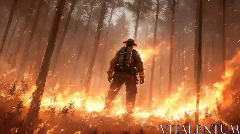 Brave Firefighter in Raging Blaze