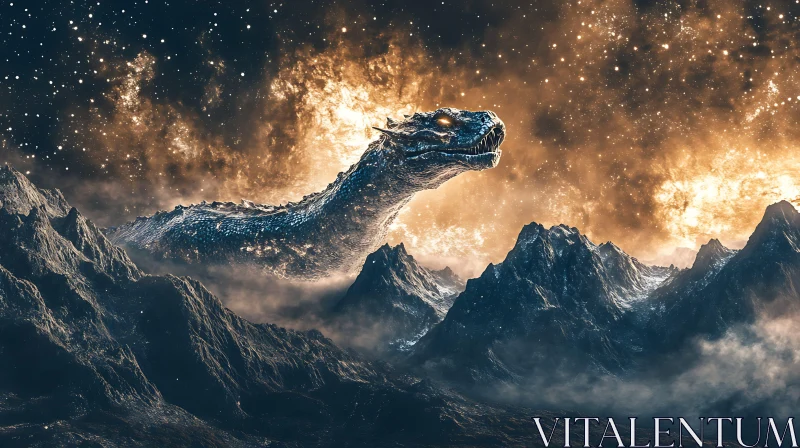 AI ART Fantasy Dragon and Mountain Scene