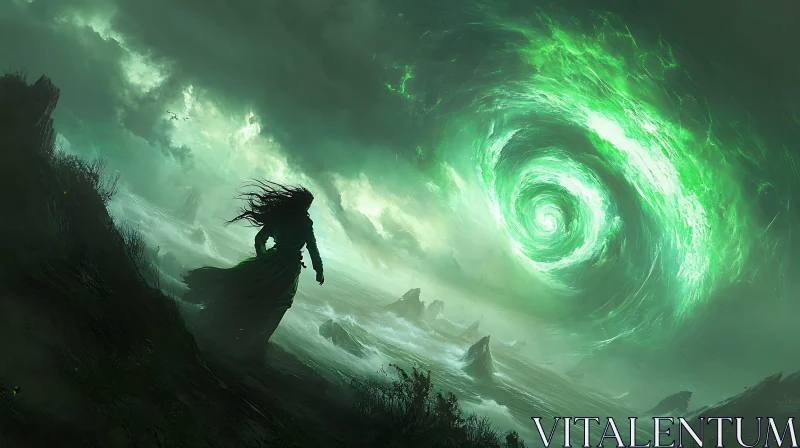 Enchantress Stares at Emerald Sky Portal