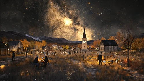 Night Village under Stars