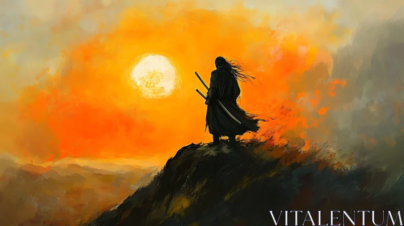 Lone Warrior at Fiery Sunset