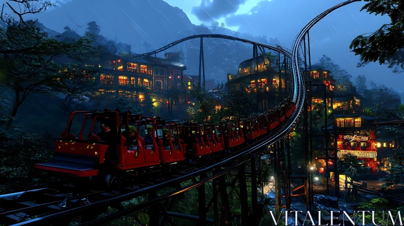 Scenic Nighttime Rollercoaster Adventure