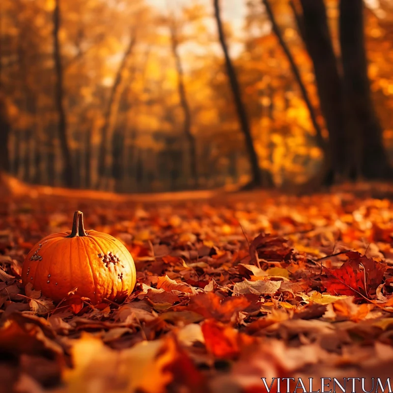 Pumpkin in Autumn Forest