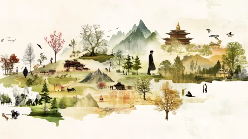 Peaceful Mountain Landscape Art