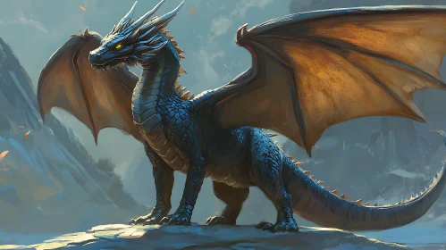 Blue Dragon on Mountain Peak