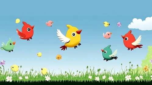 Cartoon Birds in a Sunny Sky