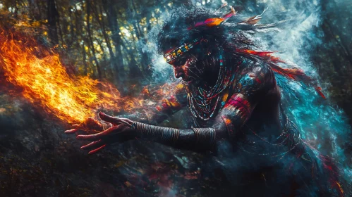 Mystical Fire Conjurer in the Woods