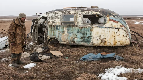 Desolate Caravan in a Barren Landscape