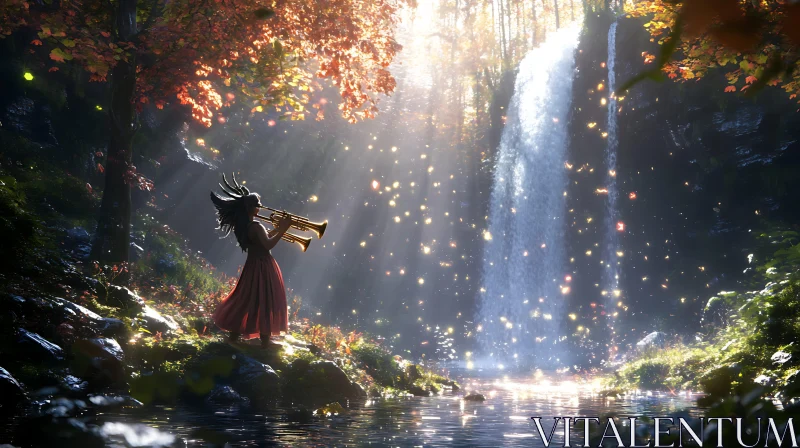Forest Serenade: Trumpet and Waterfall