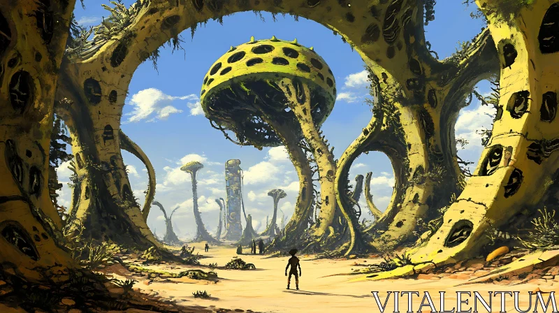 Surreal Desert with Towering Plants