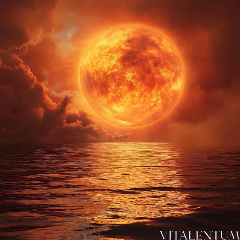 Fiery Sphere over Calm Waters