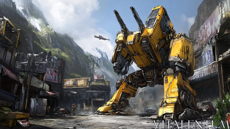 Giant Robot in Abandoned City AI Image