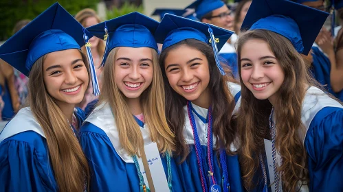 Four Graduates in Blue Gowns