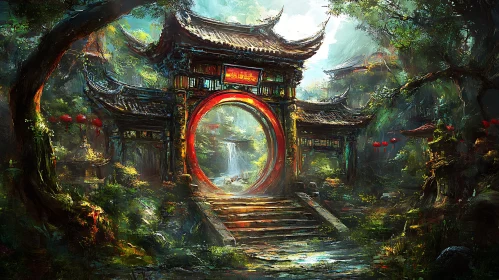 Forest Gate with Waterfall