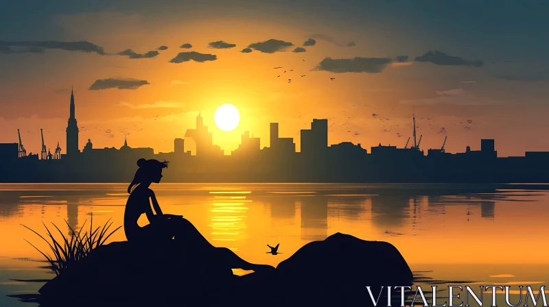 Tranquil Sunset Reflection over City