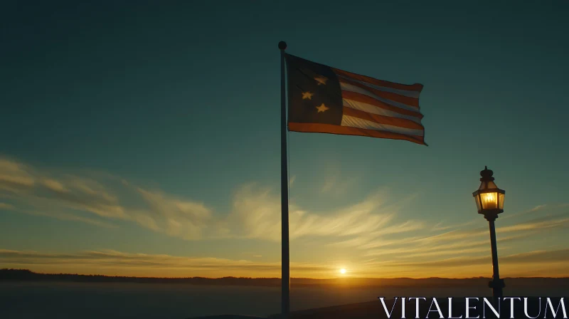 American Flag at Dusk