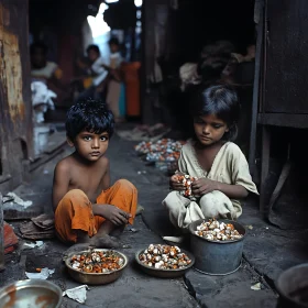 Children in India with goods to sell