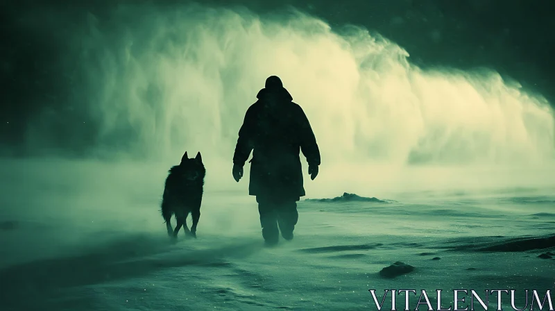 Snowy Journey with a Canine Companion