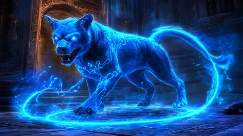 Glowing Blue Spectral Wolf