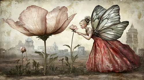 Whimsical Fairy in a Floral Landscape
