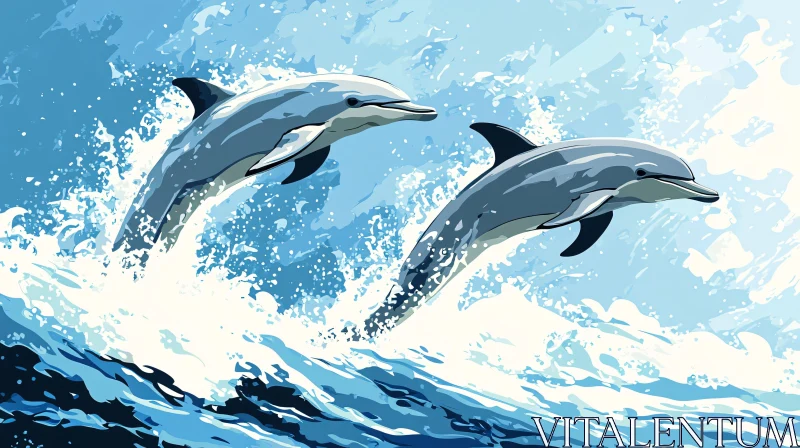 Leap of Dolphins Through Ocean Surf
