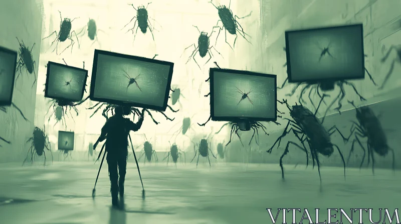 Infested Screens in Surreal Composition AI Image