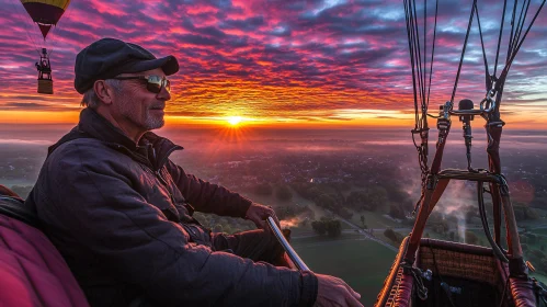Man in Hot Air Balloon at Sunrise