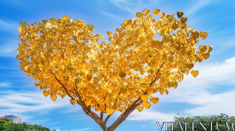 Heart-Shaped Tree with Golden Leaves AI Image