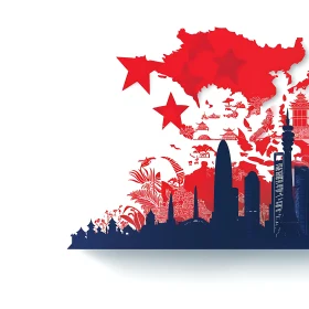 Modern City Silhouette with Red Accents