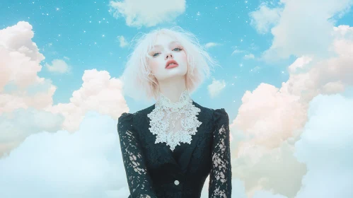 Dreamy Portrait of a Woman in Clouds