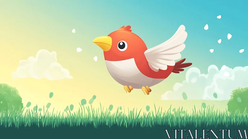 Joyful Bird Cartoon in a Sunny Landscape