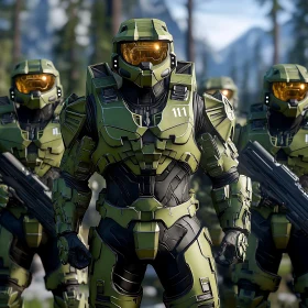 Green Armored Soldiers in Formation