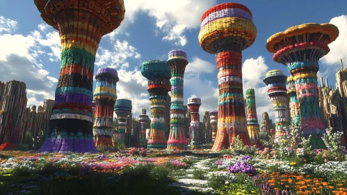 Whimsical Towers Amidst Wildflower Meadow