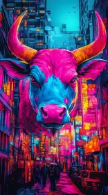 Urban Surrealism with Neon Bull
