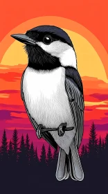 Perched Bird in Sunset Art