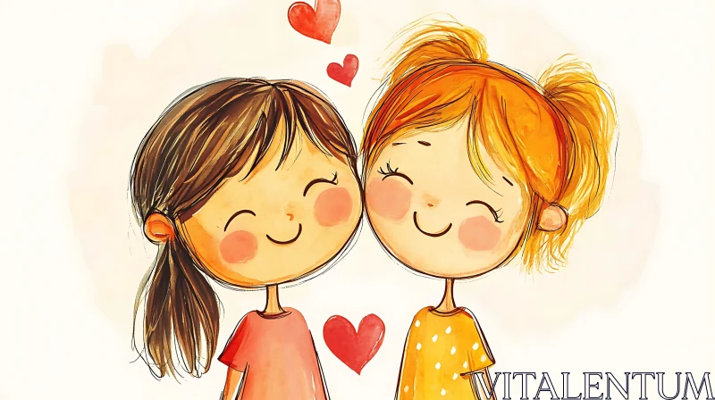 Cartoon Girls in Love Illustration